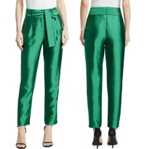 Maje High Rise Straight Leg Crop Trouser Pants in Emerald Green